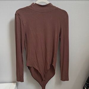 Amazon Mauve Brown Mock Neck Long Sleeve Bodysuit